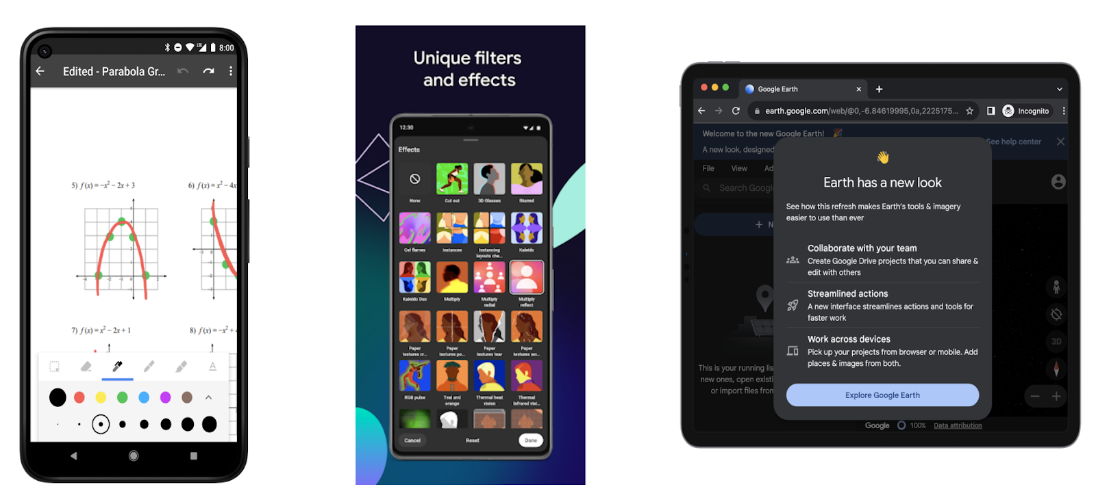 *Screenshots from Classroom (left), YouTube Create (middle), and Google Earth (right)*